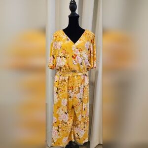 One ❤️ Clothing yellow floral long romper with tie waist. Size L
